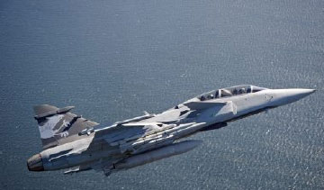 The 14-ton SAAB Gripen fighter has a top speed of Mach 2. PHOTO: Stefan Kalm for SAAB AB