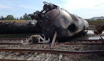 The deadly rail disaster that devastated an eastern Quebec town will drive the cost to ship oil by rail up, according to credit rating agency Moody's. PHOTO Transportation Safety Board of Canada
