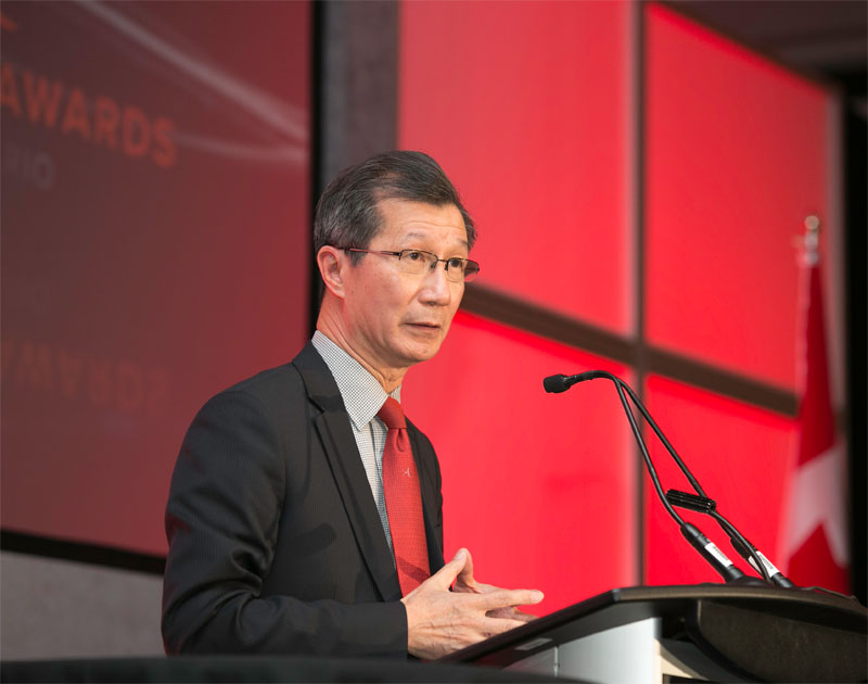 Minister of Citizenship, Immigration and International Trade Michael Chan speaking at the Ontario Export awards in Mississauga Nov. 25, 2014. 