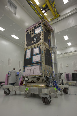 Modal test for the RADARSAT Constellation Mission being completed at Magellan Aerospace’s advanced satellite integration facility in Winnipeg. PHOTO: Magellan 