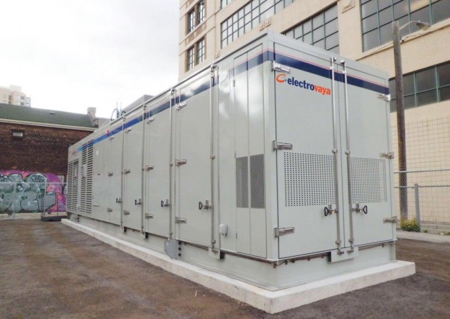 Electrovaya's energy storage system that was recently delivered to Toronto Hydro for use in their Smart Grid. The battery solution allows utilities and cities to better utilize renewable energy by storing electricity off-peak for use later. PHOTO: Electrovaya