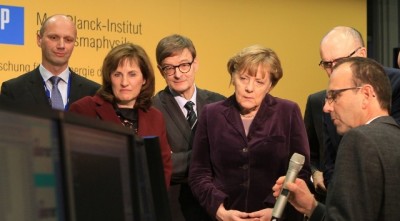 German Chancellor Angela Merkel, who holds a doctorate in physics switched on the reactor. PHOTO: Norbert Fellechner/IPP