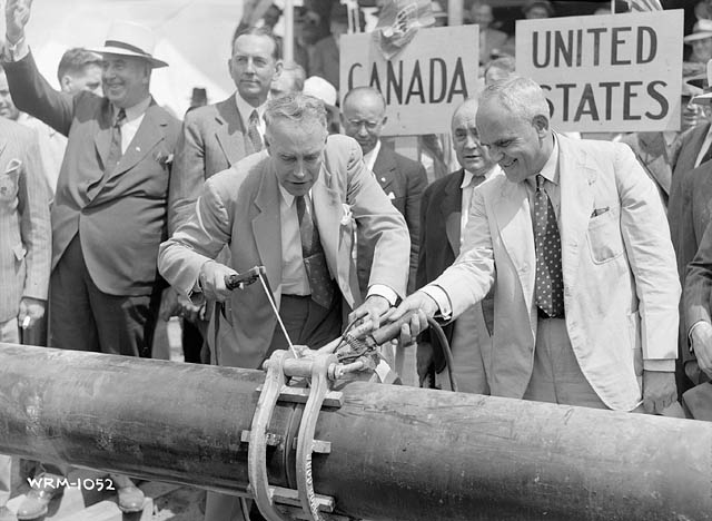Inauguration of the the pipeline at the U.S. Canada border in 1941. PHOTO: Library and Archives Canada