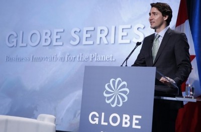 Prime Minister Justin Trudeau delivers the keynote address at the Globe 2016 cleantech conference. PHOTO: Prime Minister's Office
