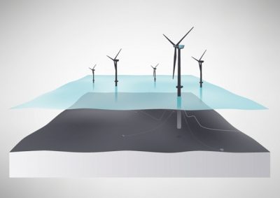 An illustration of Statoil's planned Hywind floating wind project. Deep-water floating turbines use a combination of undersea ballast and mooring cables to remain in place. PHOTO: Statoil 