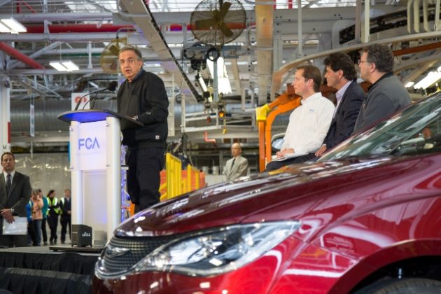 FCA chairman and CEO, Sergio Marchionne, speaking to employees at the official launch of the all-new 2017 Chrysler Pacifica in Windsor, Ont. plant May 6. PHOTO: FCA PHOTO: FCA