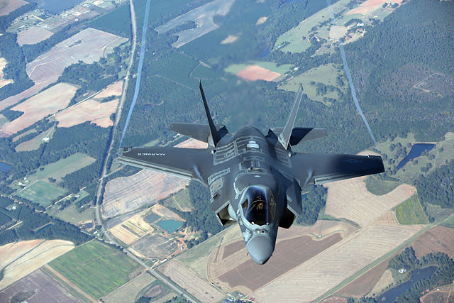 A variant of Lockheed Martin's F-35 in-flight over the U.S. The aircraft program has been the source of controversy in Canada as the Air Force looks to replace its aging aircraft