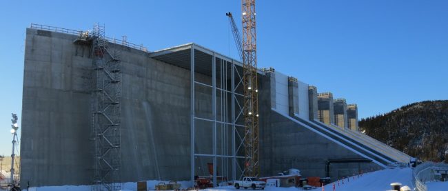 Construction of the center transition dam between the spillway and powerhouse at Muskrat Falls. PHOTO: Nalcore Energy.