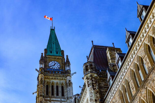 Details of Federal Parliament Building of Canada in Ottawa, North America